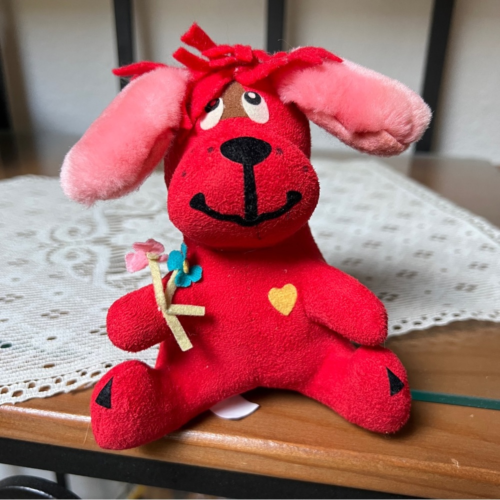 Dakin Dream Pet Rufus the Dog Vintage Plush Stuffed Animal Red Puppy Flowers 5”